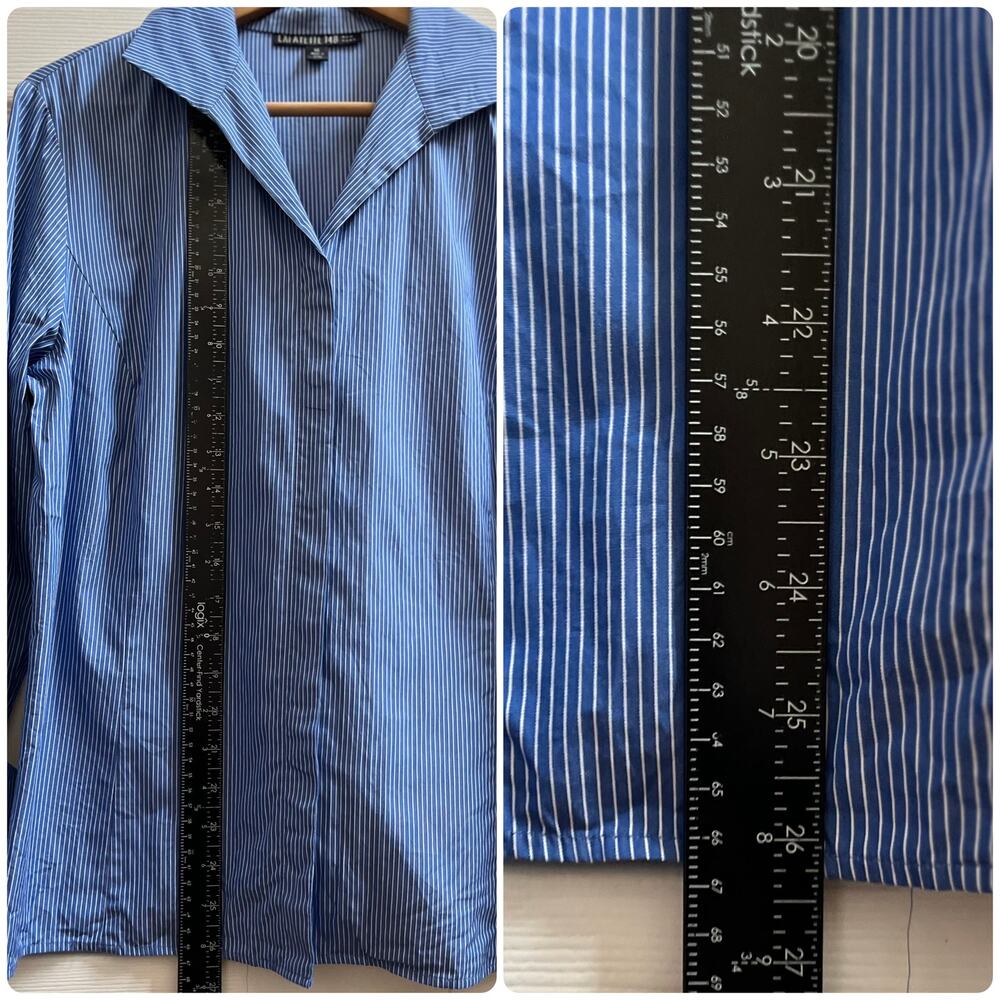 Lafayette 148 Blue White Striped Cotton Button Closure Shirt Size 14 Officewear - Picture 8 of 11